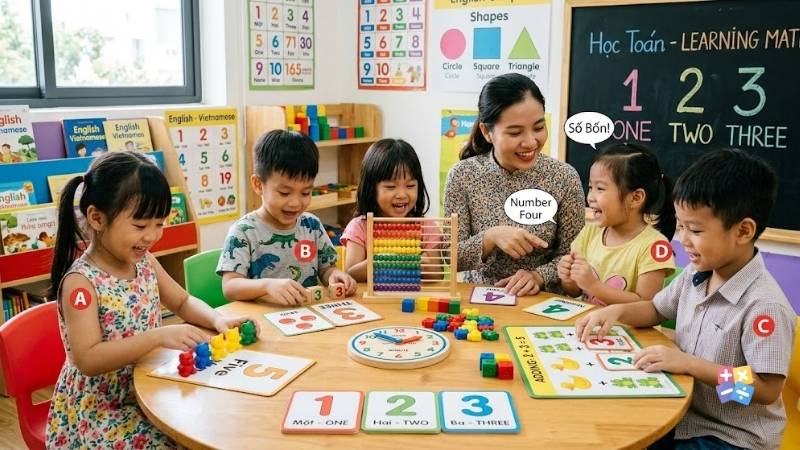 toán kết hợp tiếng anh