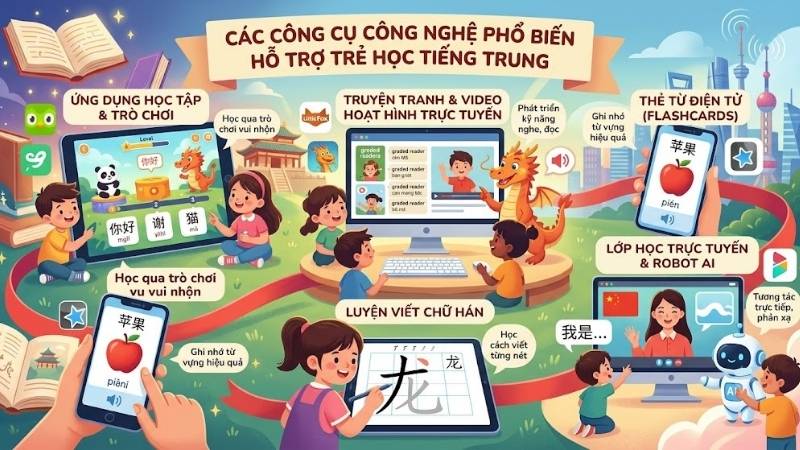 Các công cụ công nghệ hỗ trợ trẻ học tiếng Trung